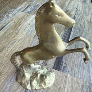 Vintage 10” Solid Brass Rearing Horse Figurine Statue Mid Century Decor
